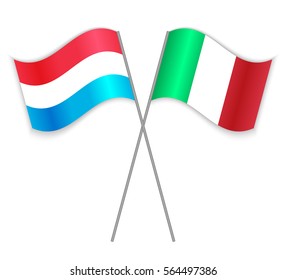 Luxembourgish and Italian crossed flags. Luxembourg combined with Italy isolated on white. Language learning, international business or travel concept.