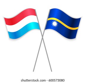 Luxembourgish and Nauruan crossed flags. Luxembourg combined with Nauru isolated on white. Language learning, international business or travel concept.