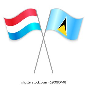 Luxembourgish and Saint Lucian crossed flags. Luxembourg combined with Saint Lucia isolated on white. Language learning, international business or travel concept.