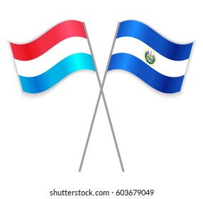 Luxembourgish and Salvadoran crossed flags. Luxembourg combined with El Salvador isolated on white. Language learning, international business or travel concept.