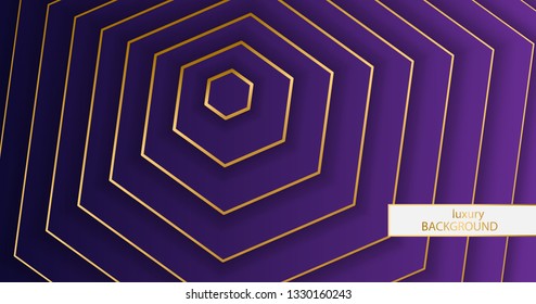 Luxery Background. Pattern Of Gold Elegant Lines On A Gradient Purple Background. Hexagon Wallpaper Vector Illustration Eps 10. Cover Template, Geometric Shapes, Modern Minimal Banner.