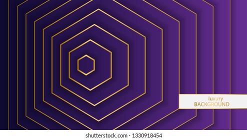 Luxery Background. Pattern Of Gold Elegant Lines On A Gradient Purple Background. Hexagon Wallpaper Vector Illustration Eps 10. Cover Template, Geometric Shapes, Modern Minimal Banner.