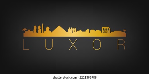 Luxor City, Egypt Gold Skyline City Silhouette Vector. Golden Design Luxury Style Icon Symbols. Travel and Tourism Famous Buildings.