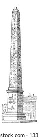 Luxor Obelisk, at the Place de la Concorde in Paris, France, vintage engraved illustration. Dictionary of Words and Things - Larive and Fleury - 1895