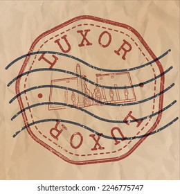 Luxor Temple, Luxor City, Luxor, Luxor Governorate, Egypt Stamp City Travel Passport. Design Retro Symbol Famous. Old Vintage Postmark.
