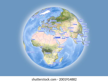 Luxor-Egypt is shown on vector globe map. The map shows Luxor-Egypt 's location in the world.