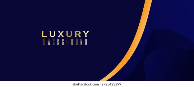 Luxuriöser dunkelblauer Hintergrund mit golden und blau gekrümmten Linien und Lichteffekt. Vorlage Premium Award Zeremonie Design. Vektorgrafik