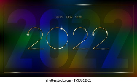 Luxurious 2022 Happy New Year elegant design bounded by an elegant golden frame. Vector illustration of 2022 gold glittering numbers logo on a black background - perfect typography for 2022. Vector il