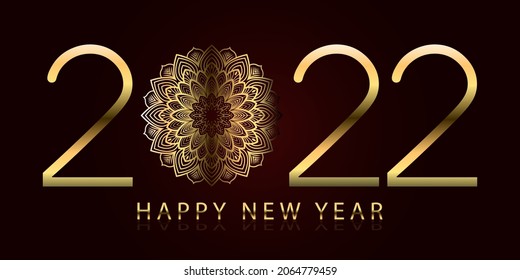 Luxurious 2022 Happy New Year elegant design. with elegant and luxurious gold text on a maroon background. can use for, landing page, template, ui, web, mobile app, poster, banner, flyer, background