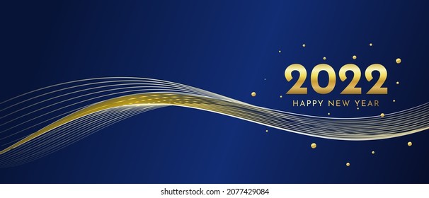 Luxuriöser Hintergrund 2022 mit goldenen Wellen und funkelnden Partikeln. Es eignet sich für Banner, Poster, Werbung, etc.