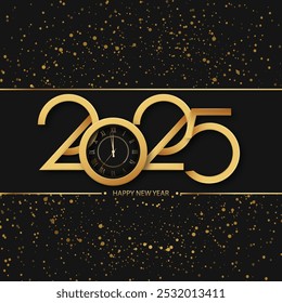 Luxurious 2025 New Year Countdown with Clock and Gold Elements. Vector illustration