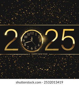 Luxuoso 2025 Ano Novo Contagem Regressiva com Relógio e Elementos de Ouro. Ilustração vetorial