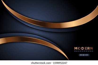 Luxurious 3d background with dark navy paper layers. Vector geometric illustration of carbon sliced shapes textured with golden glittering dots. Graphic design element. Elegant decoration
