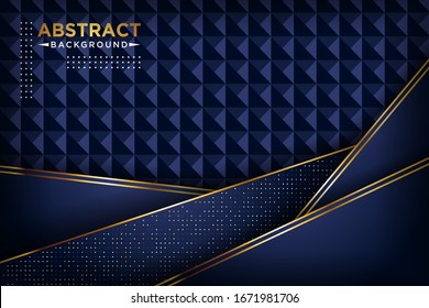 lujoso fondo azul marino oscuro 3d superpuesto con líneas doradas puntos de brillo dorado. elegante y moderno ambiente. Pasos 10 vectoriales