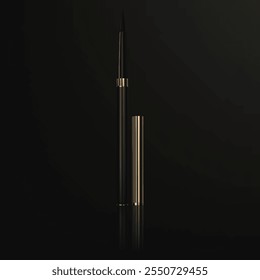 A luxurious 3D eyeliner pen with sleek black and metallic gold design. Ideal for beauty and fashion advertising. Not AI.