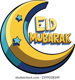 Luxurious 3d moon vector gold color with Eid Mubarak