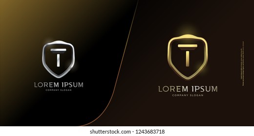 Luxurious 3D T letter shield badge, logo, vector,eps 10