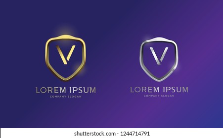 Luxurious 3D V Letter Shield Badge, Logo, Vector,eps 10