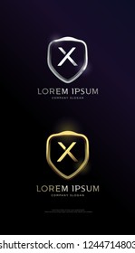 Luxurious 3D X letter shield badge, logo, vector,eps 10