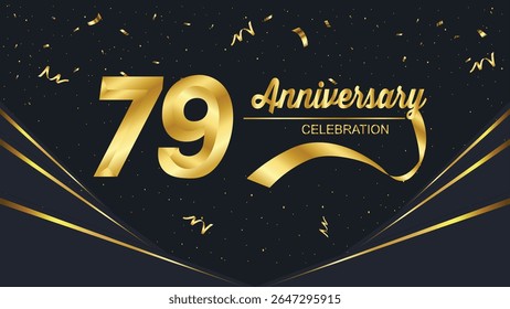 A luxurious "77 Anniversary Celebration" design with golden numbers, elegant typography, swirling ribbons, and falling confetti on a dark background, perfect for formal events.