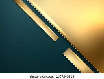luxurious abstract background with a diagonal division of deep teal and radiant gold, featuring metallic stripes for a modern, high end design. branding, wall art, and premium digital projects