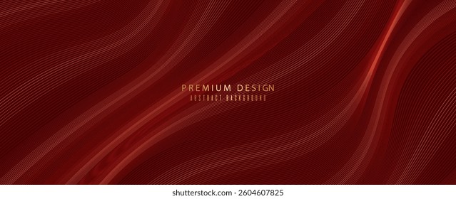 Luxurious abstract background with elegant flowing red and gold wave lines.
