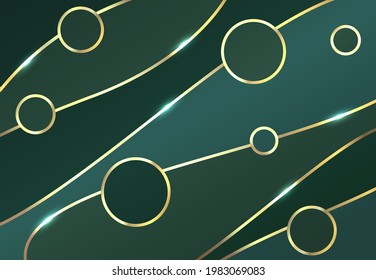Luxurious abstract background. Exclusive design. Gold lines and circles on a green background. Can be used for background image.