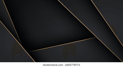 luxurious abstract black gray gold line overlap layers background. eps10 vector