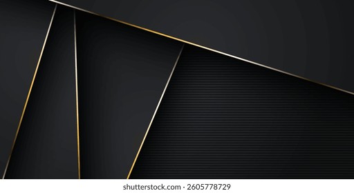 luxurious abstract black gray gold line overlap layers background. eps10 vector
