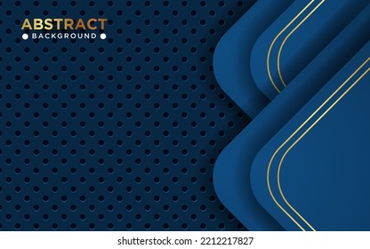 luxurious abstract blue navy gold line overlap layers with circle texture background. eps10 vector