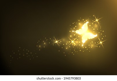 Luxurious abstract design. Dark background and flying butterfly. 