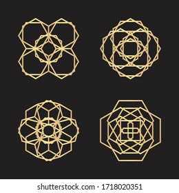 Luxurious Abstract Geometric Golden Hexagon Loop Mandala Logo Concept Vector Set Bundles