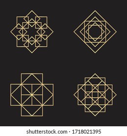 Luxurious Abstract Geometric Golden Square Mandala Logo Concept Vector Set Bundles