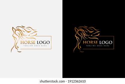 Luxurious Abstract Golden Horse Logo Design. Usable For Business and Brand Company. Vector Logo Illustration.