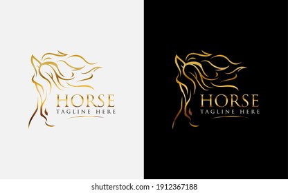 Luxurious Abstract Golden Horse Logo Design. Usable For Business and Brand Company. Vector Logo Illustration.