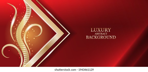 Luxurious abstract red background with gold pattern and place for text.