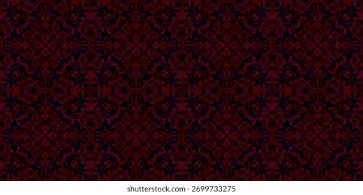 Lujoso patrón de azulejos rojo real Abstractas con detalles intensos. Estilo barroco Abstractas textura ornamental de la impresión de la tela. Textura de Fondo de pantalla simétrica de damasco gótico en rico carmesí