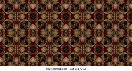 Luxurious abstract seamless pattern. seamless background in deep red and earthy tones. Ornate symmetrical background with vintage wallpaper pattern. prints terture design. brown wallpaper. textile 
