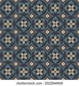 luxurious abstract seamless pattern in beige and azure colors. art forms, circles, stripes, polygons are grouped and lined up in a certain order on a black background. vector