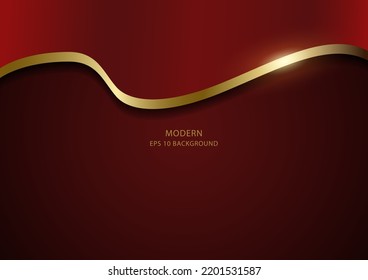 Luxurious abstract waving red cloth background with golden lines, vector illustration