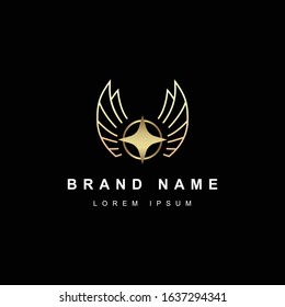Luxurious abstract wing and star logo with a golden color for aviation company