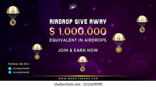Luxurious Airdrop Crypto Banner Vector Illustration, Airdrop Bitcoin Event Background