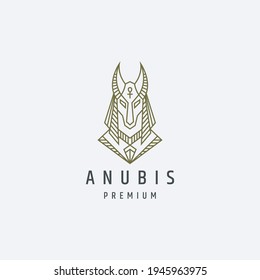 Luxurious Anubis mono line logo icon design template vector illustration