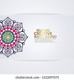 Luxurious arabic arabesque design greeting card for major Islamic events, Islamic traditional wedding events and other users with octagonal realistic Islamic ornamental colorful detail of mosaic. 