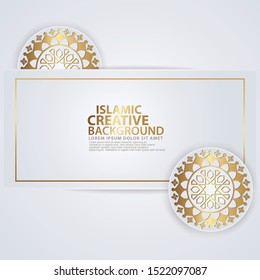 Luxurious arabic arabesque design greeting card for major Islamic events, Islamic traditional wedding events and other users with realistic Islamic ornamental gold color detail of mosaic. 