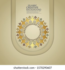Luxurious arabic arabesque design greeting card for major Islamic events, Islamic traditional wedding events and other users with circle realistic Islamic ornamental gold color detail of mosaic. 