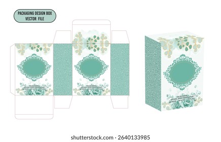 Luxurious Arabic perfume box with rich green and gold design, inspired by traditional patterns. Elegant, eye-catching, and perfect for showcasing premium Arabian fragrances.