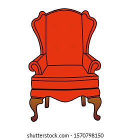 Luxurious armchair with high backrest vector illustration isolated on white background. Gilded royal throne, exclusive old carved furniture from expensive materials icon