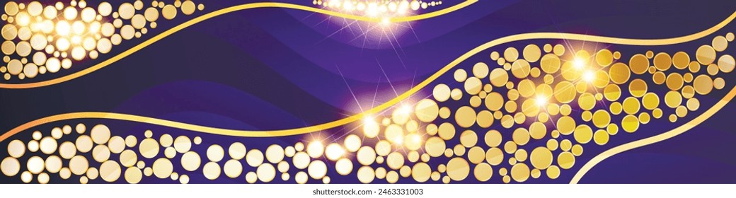 Luxurious art banner in gold and dark blue tones. An excellent background for designing pages on social networks, posters, presentations, outdoor advertising and your other projects. Vector.