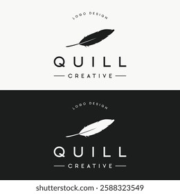 Luxurious author's feather logo with a creative idea. Inspired by the author, quill feather.